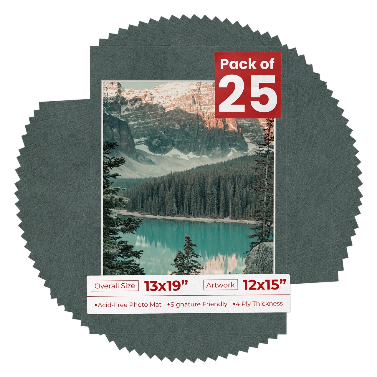 Dark Grey Suede Mat Board for 13x19 Frames - Fits 12x15 Photos